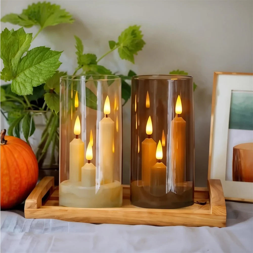 Flameless Led 3 Wick Pillar Candles For Home Decor
