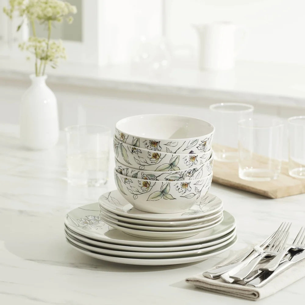 Porcelain Dinnerware Set Butterfly Vine Pattern Dishwasher Safe