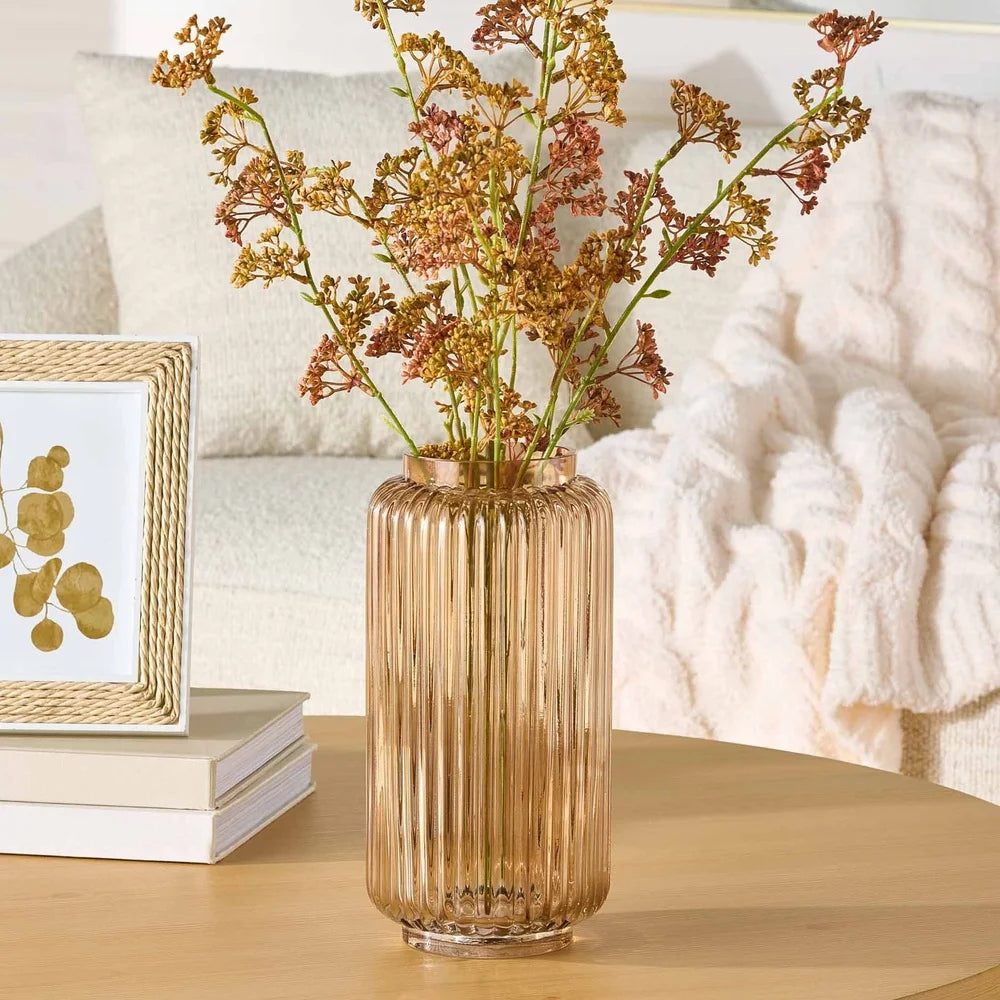 Ribbed Glass Vase Elegant Cylinder Floral Holder For Home Decor