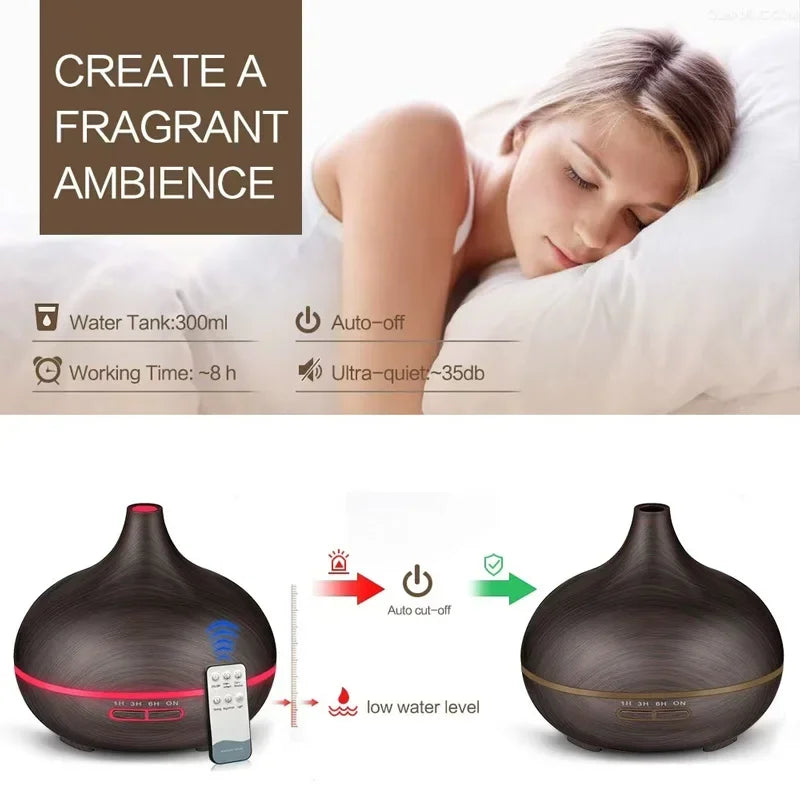 Smart Home Diffuser With Remote Control Wood Grain Aromatherapy Humidifier