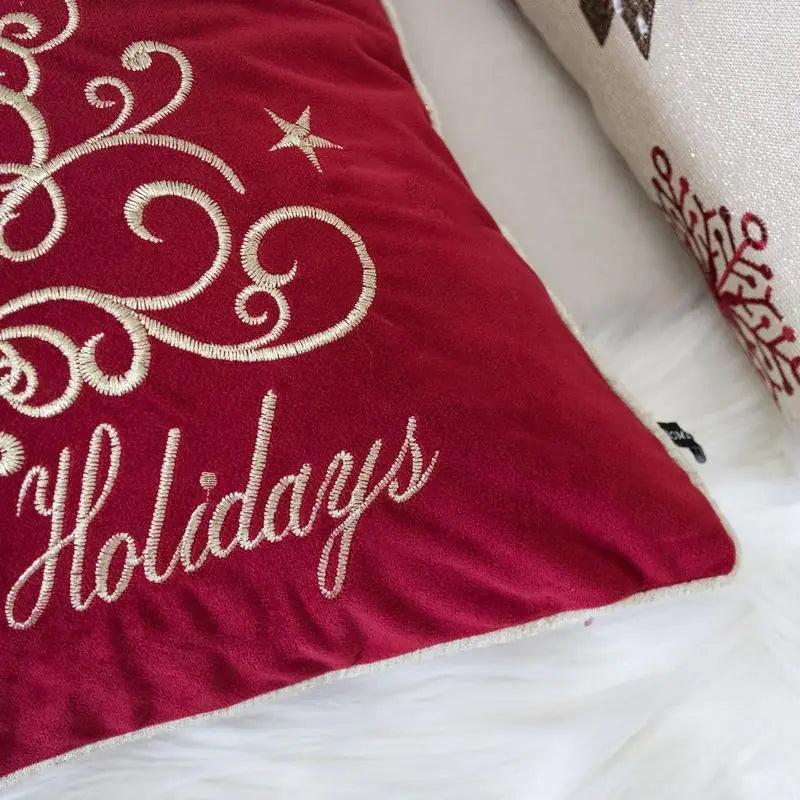 Lux Velvet Holiday Throw Pillow With Elegant Embroidery Accents