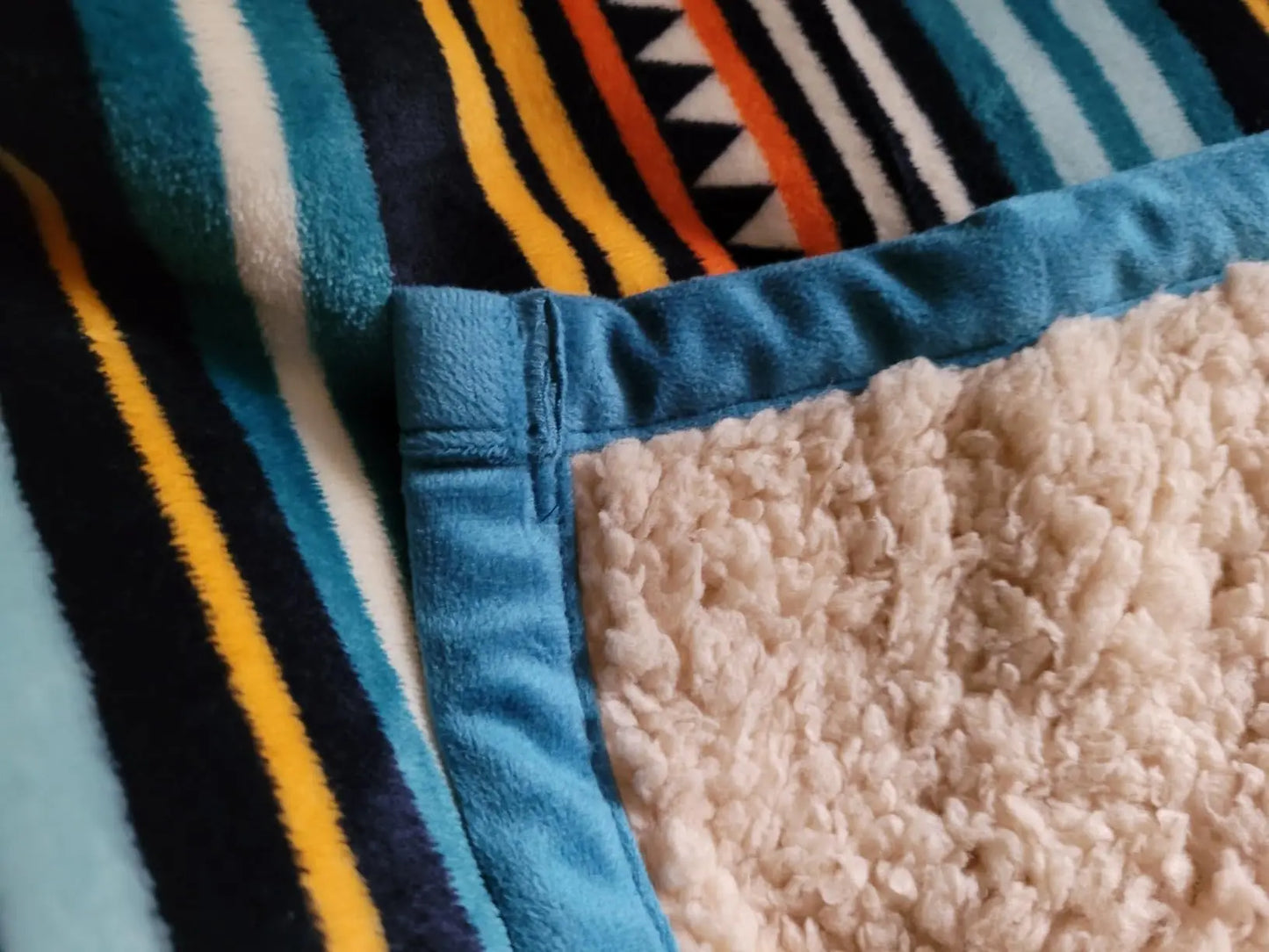 Boho Sherpa Throw Striped Lightweight Plush Blanket