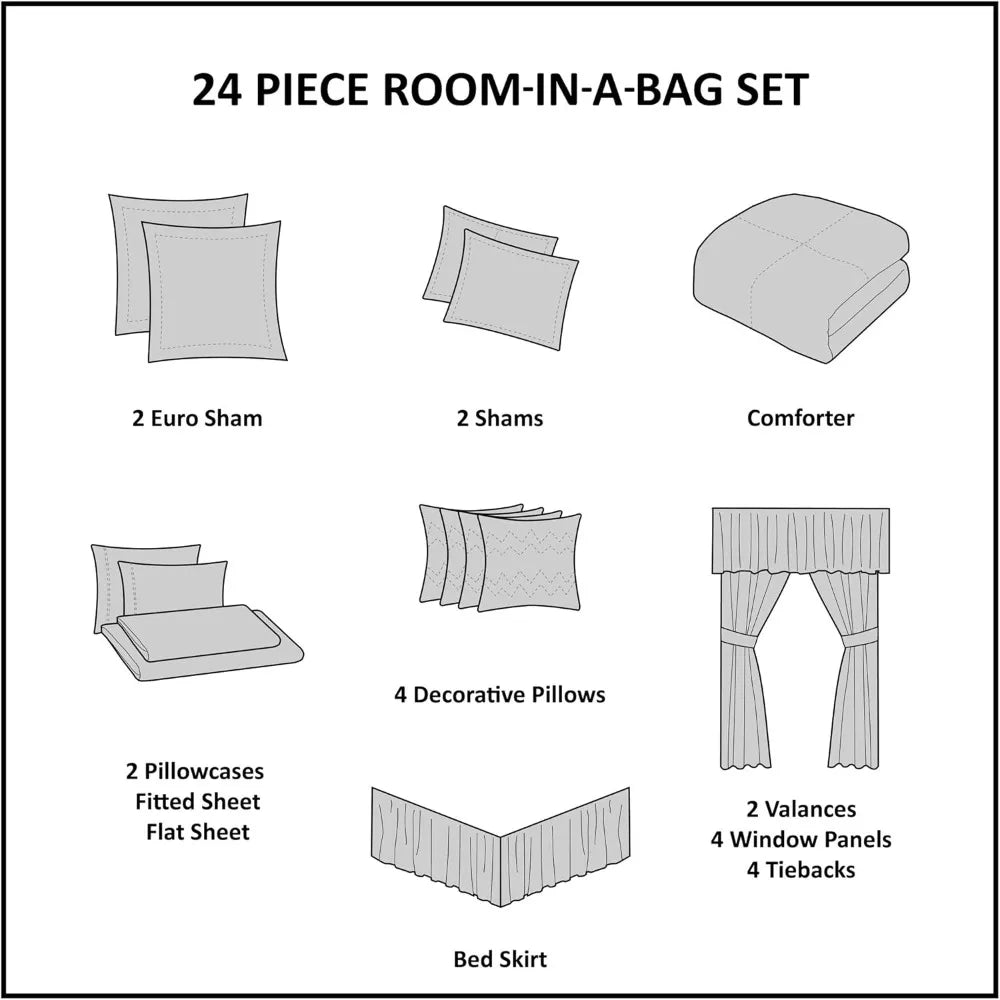 Bristol Bedding Set With Faux Silk Comforter And Jacquard Curtains