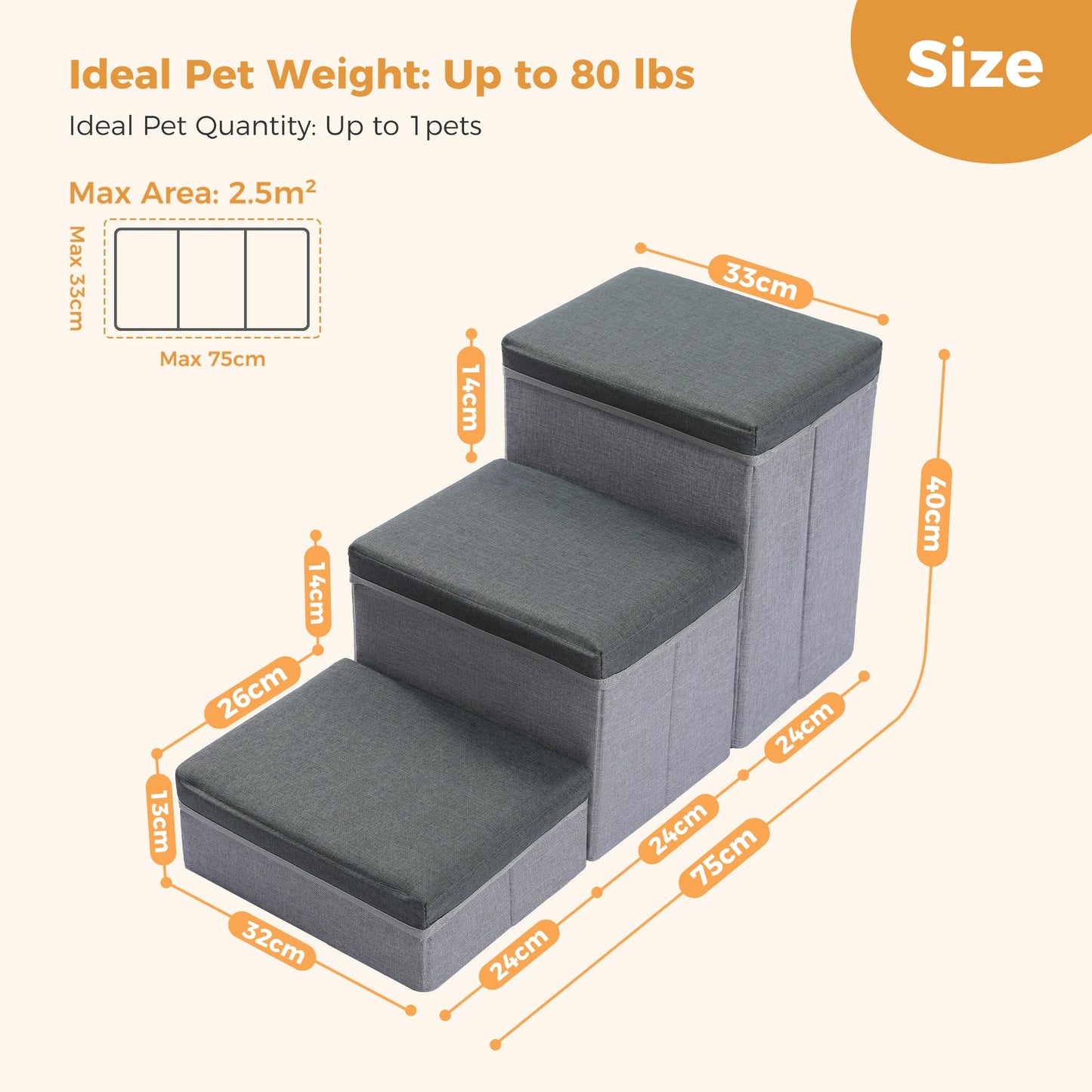 Three Tier Foldable Dog Stairs With Storage Non Slip Ramp