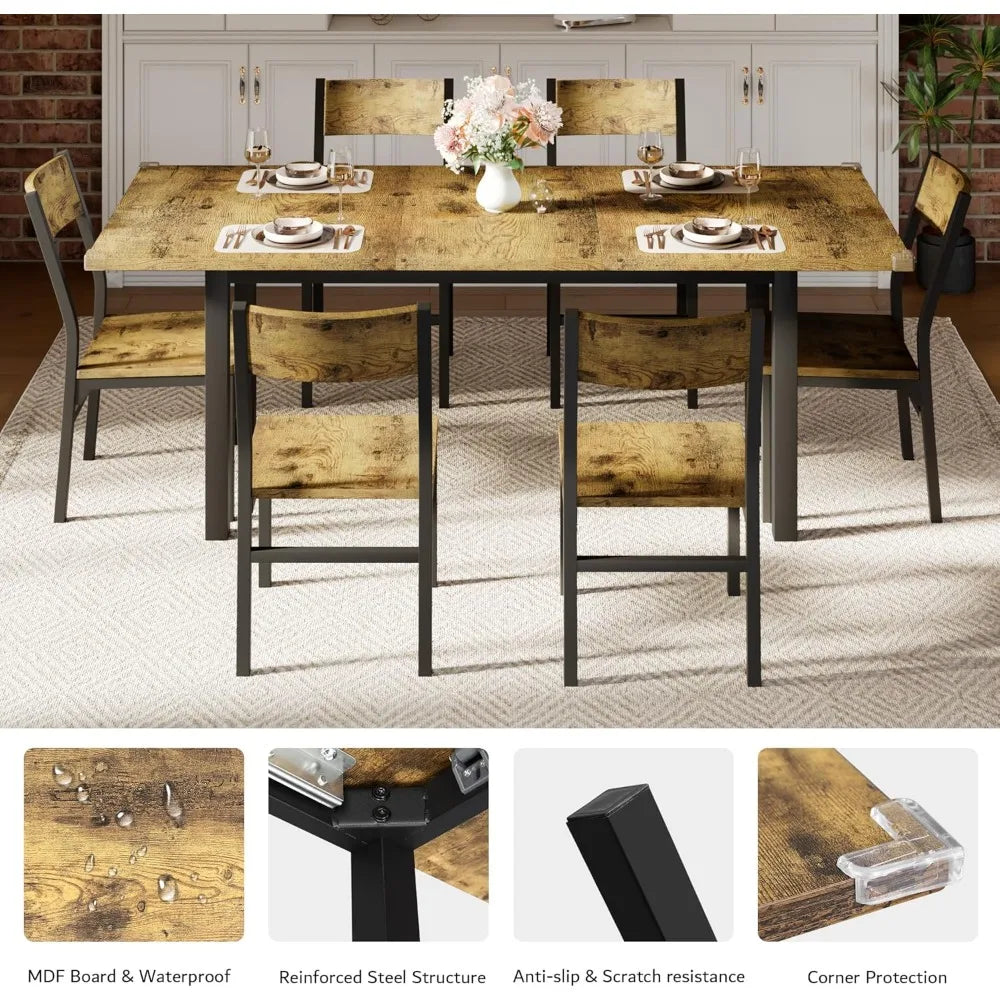 Contemporary-Rustic Extendable Dining Table Set With Chairs For Space-Saving Kitchen
