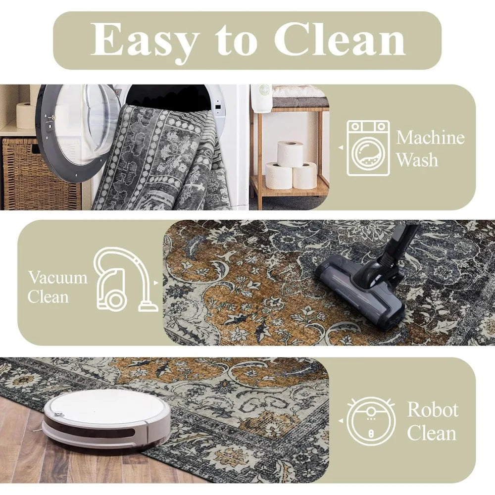 Premium Washable NonSlip Faux Wool Area Rug With StainResistantTexture UltraDurable