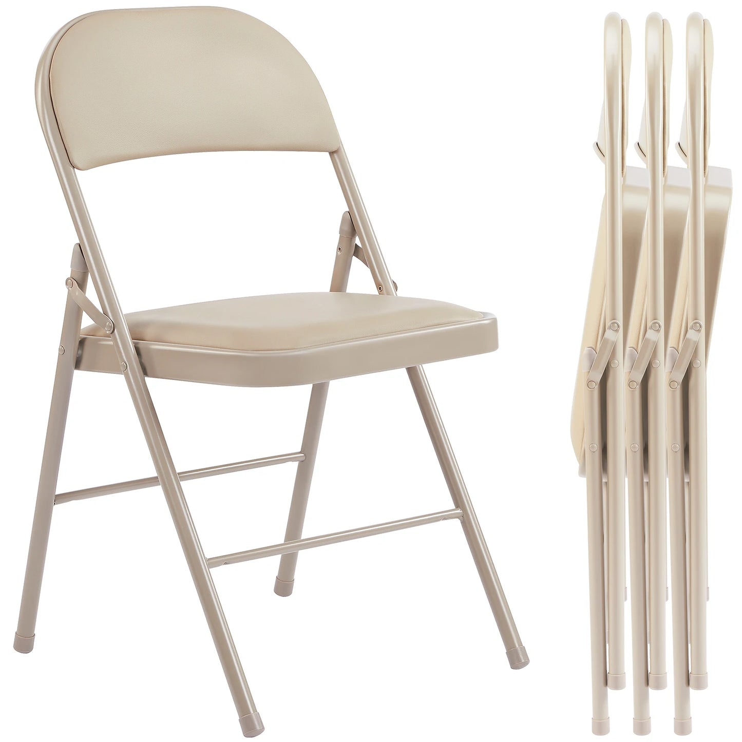 Leather Padded Folding Chairs Set of Four for Home Office