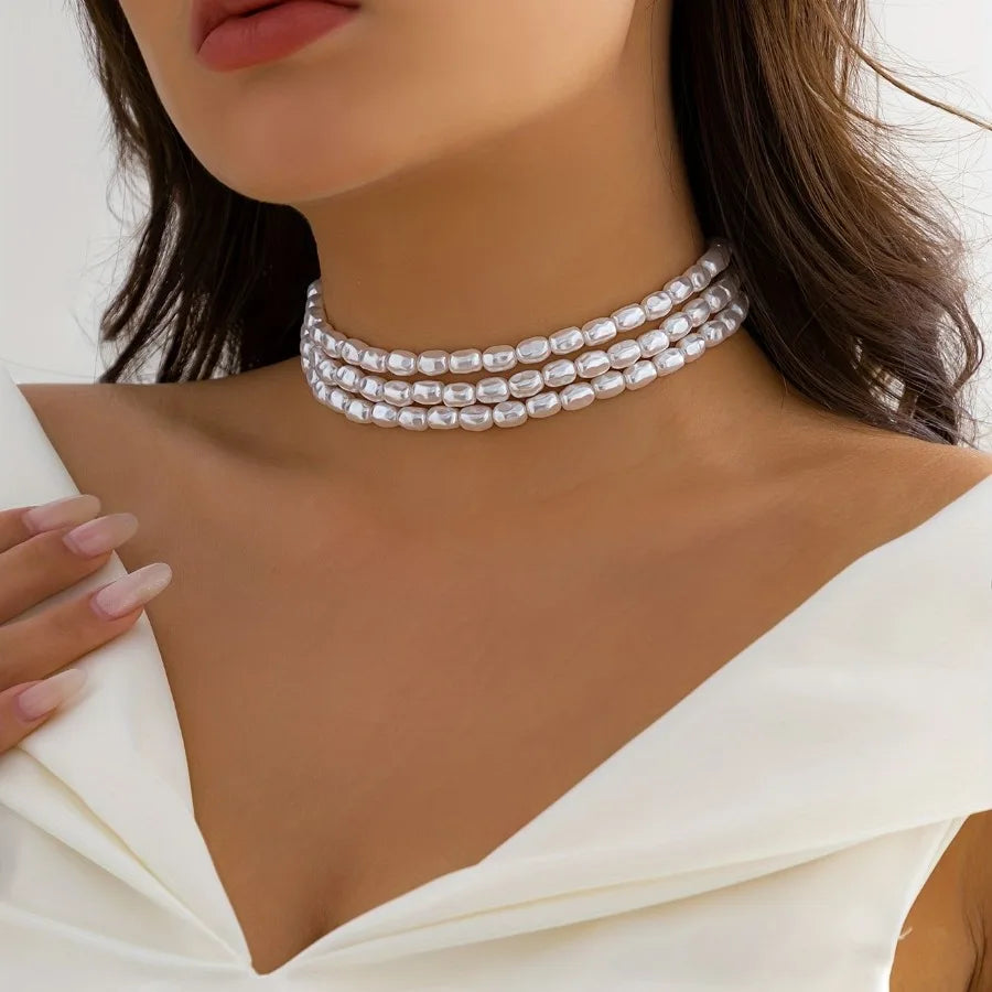 Ladies Pearl Gem Water Drop Pendant Beaded Necklace