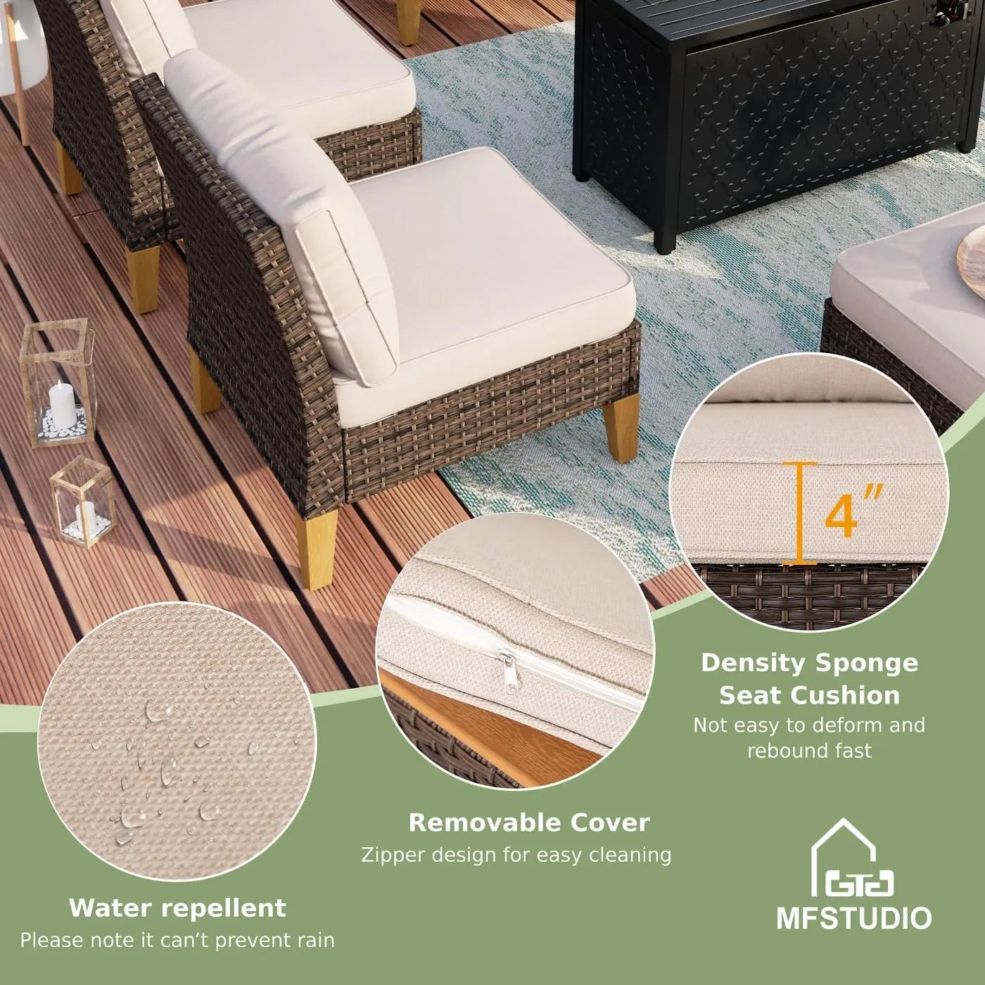 9 Piece Wicker Patio Furniture Set With 56 Inch Fire Pit Table All Weather PE Rattan Sectional Sofa Conversation Set