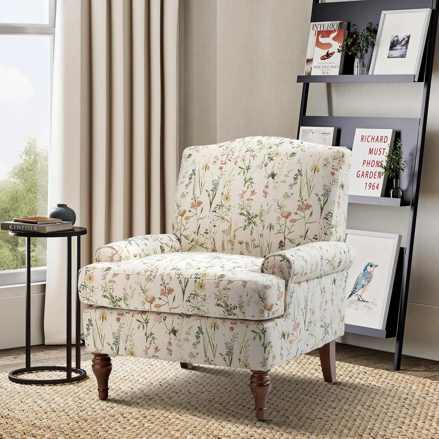 Floral Upholstered Accent Chair With Removable Cushion