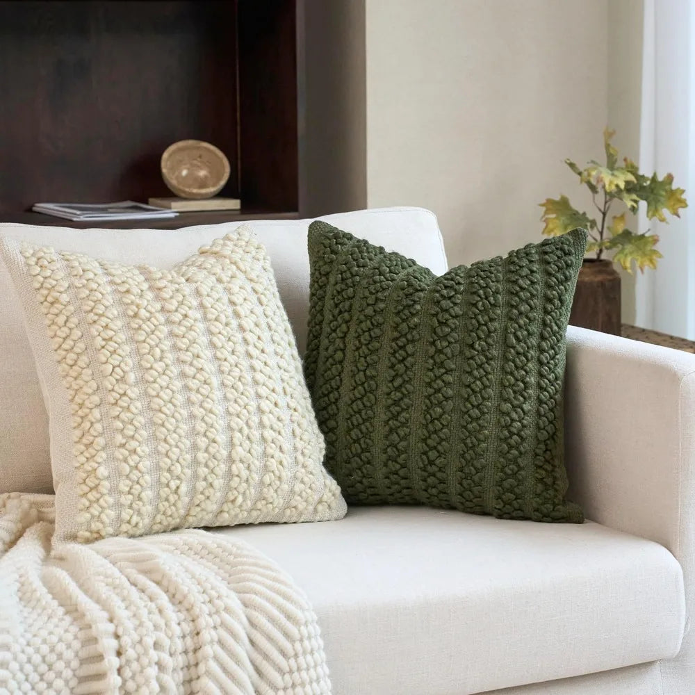 Lux Wool Blend Throw Pillow Cover With Textured Square Design