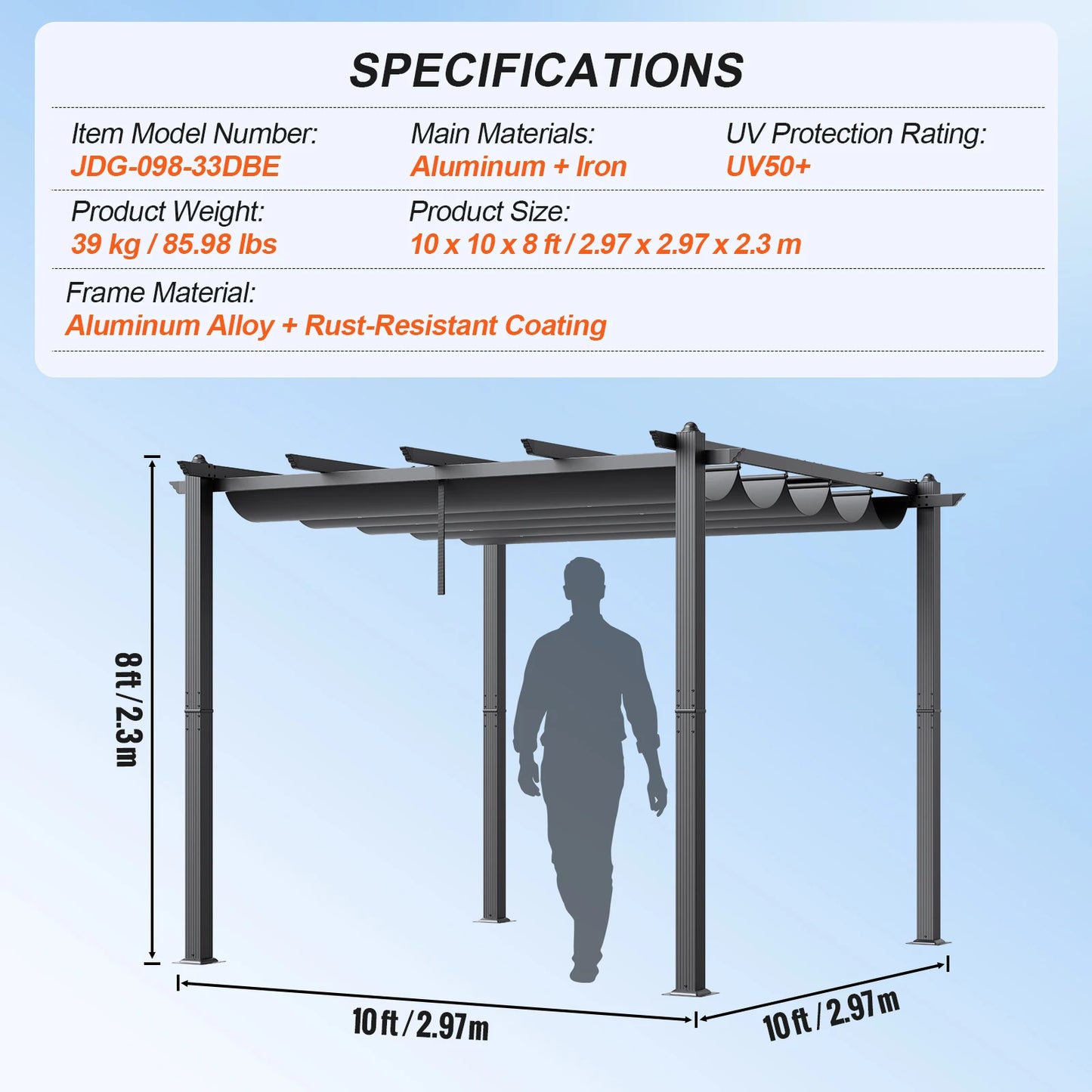 Vevor Retractable Pergola Canopy With Aluminum Frame