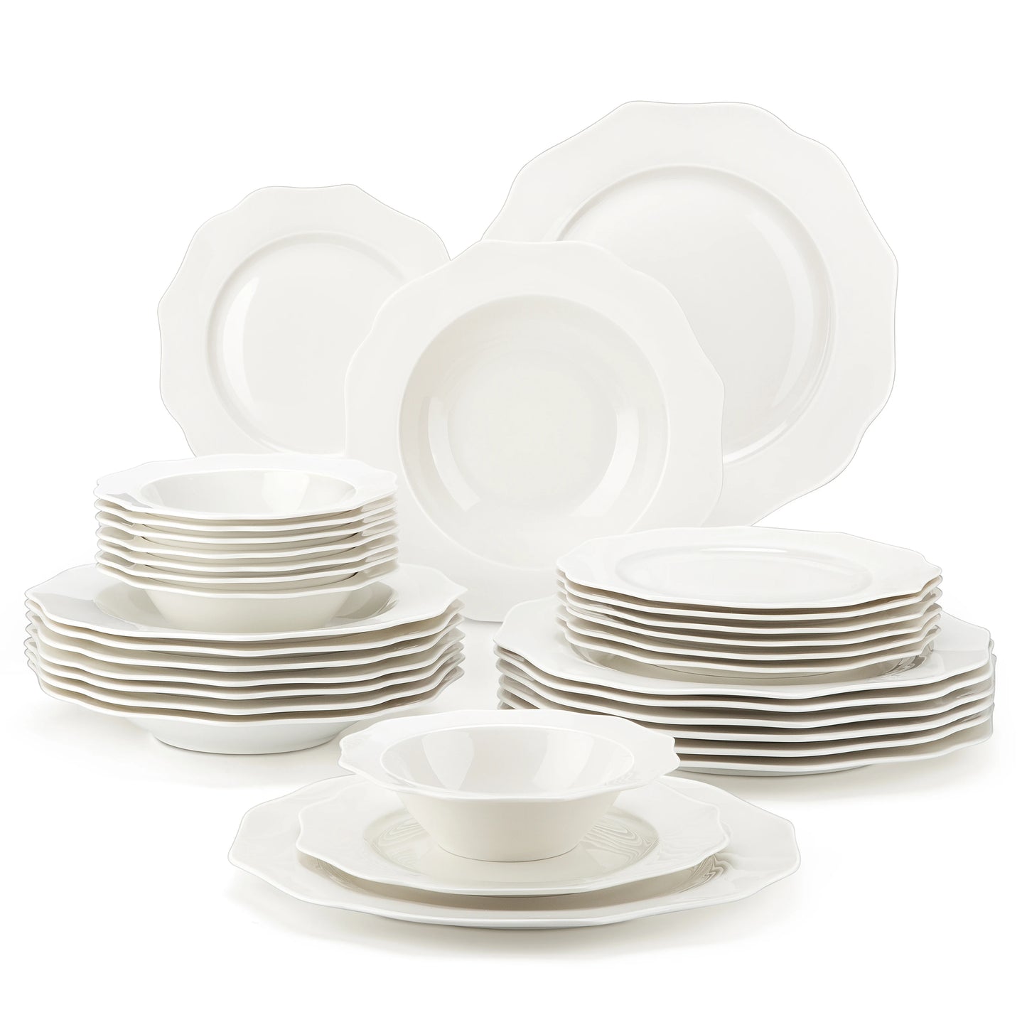 MALACASA Nordic European Golden Rim White Porcelain Tableware Set