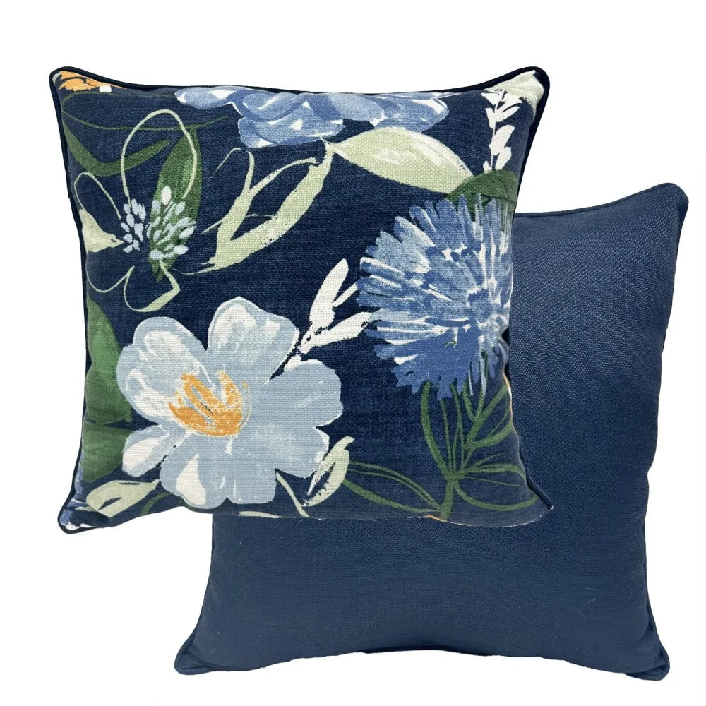 Blue Floral Outdoor Throw Pillow for Stylish Decor