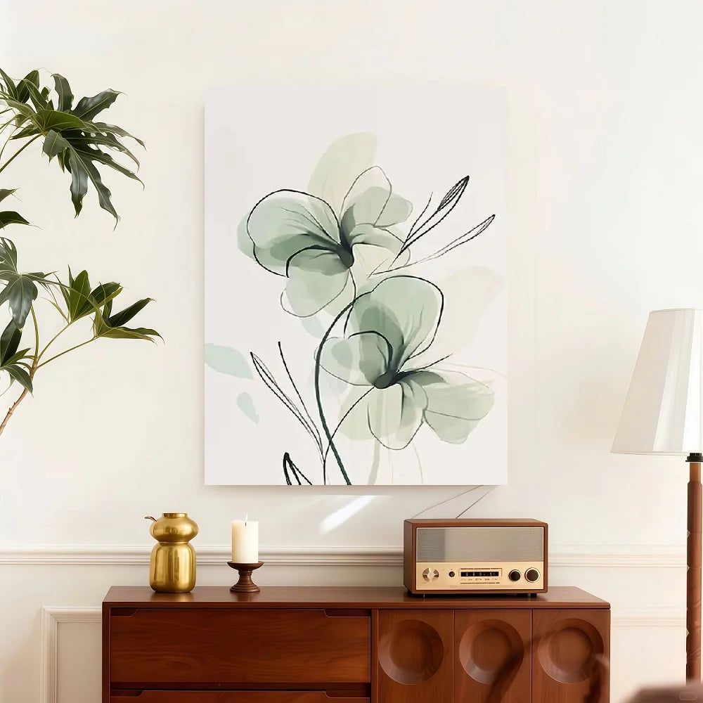Framed Botanical Leaf Wall Art Modern Bohemian Canvas With Wood Frame
