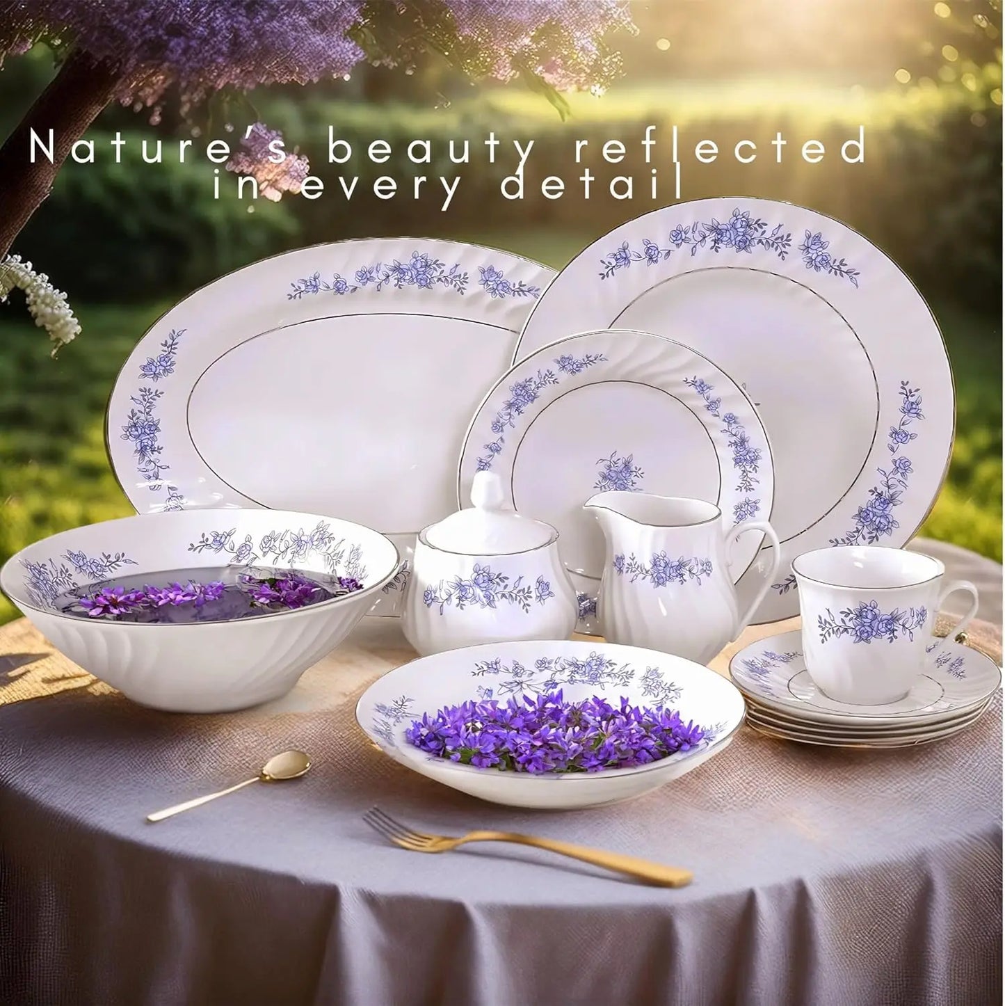 Paradise Royal Floral Dinnerware Set Embossed Swirl Pattern