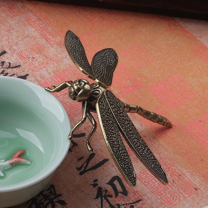 Brass Dragonfly Figurines Removable Wings Desk Ornament