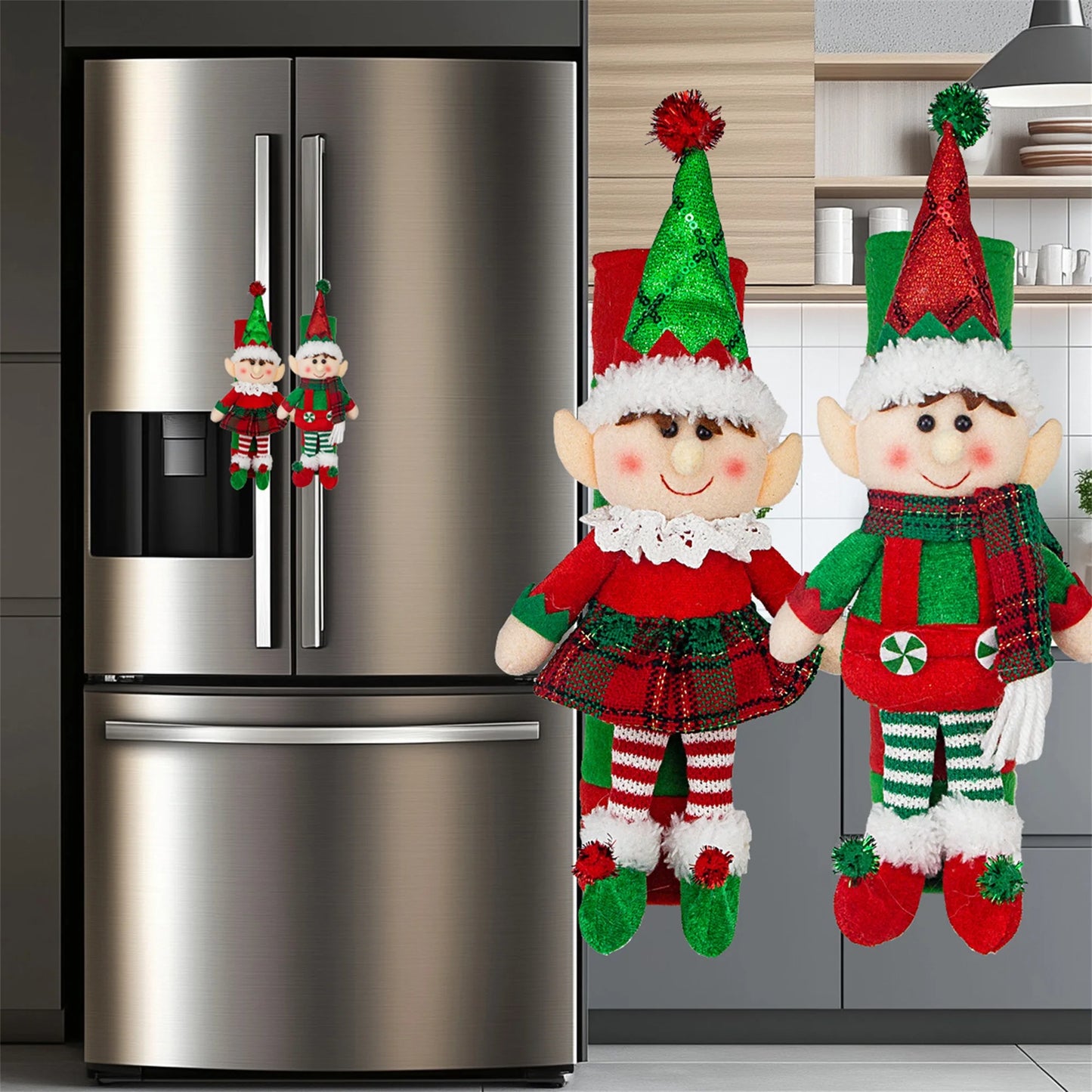 Elf Refrigerator Handle Covers Set for Christmas Decor