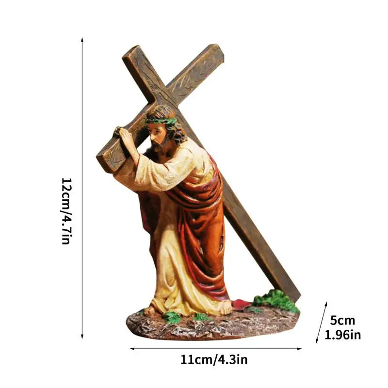 Jesus Cross Resin Figurine Ornament Carrying Calvary