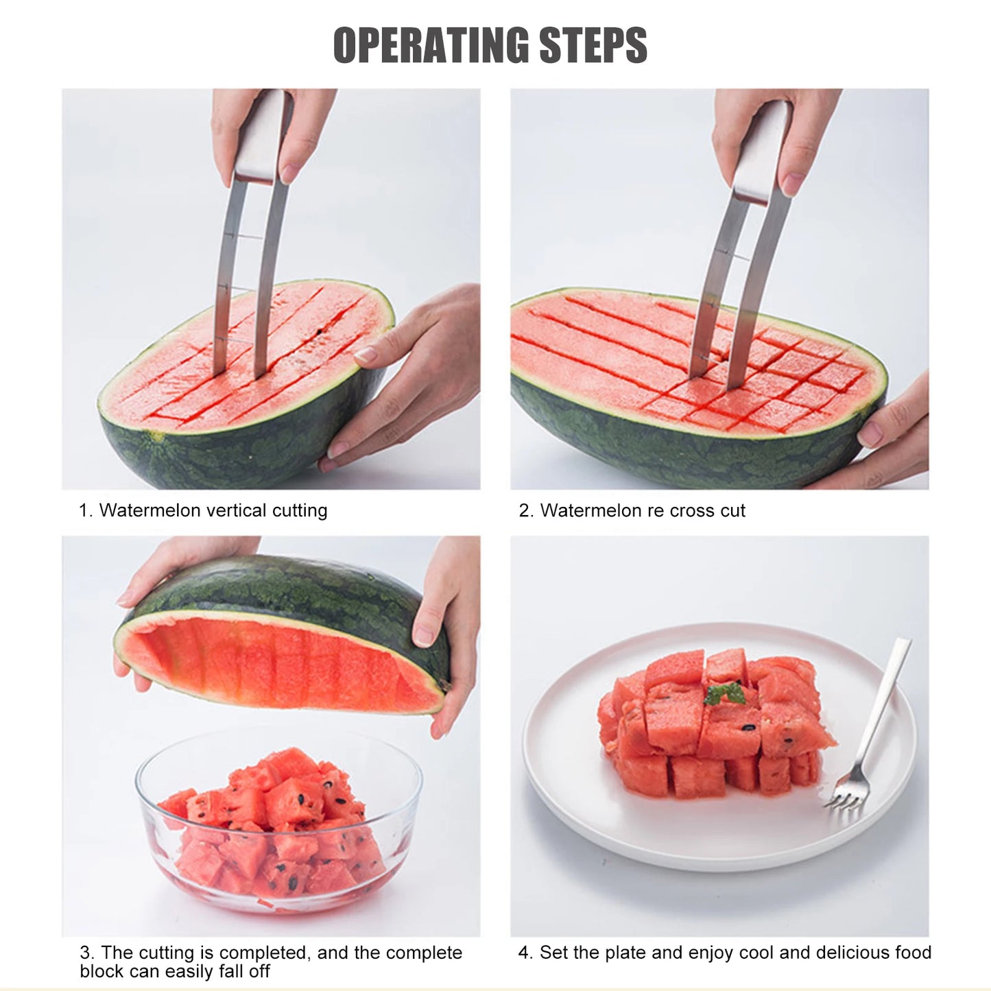 Stainless Steel Watermelon Slicer Cutter Tool For Quick Cube Cutting