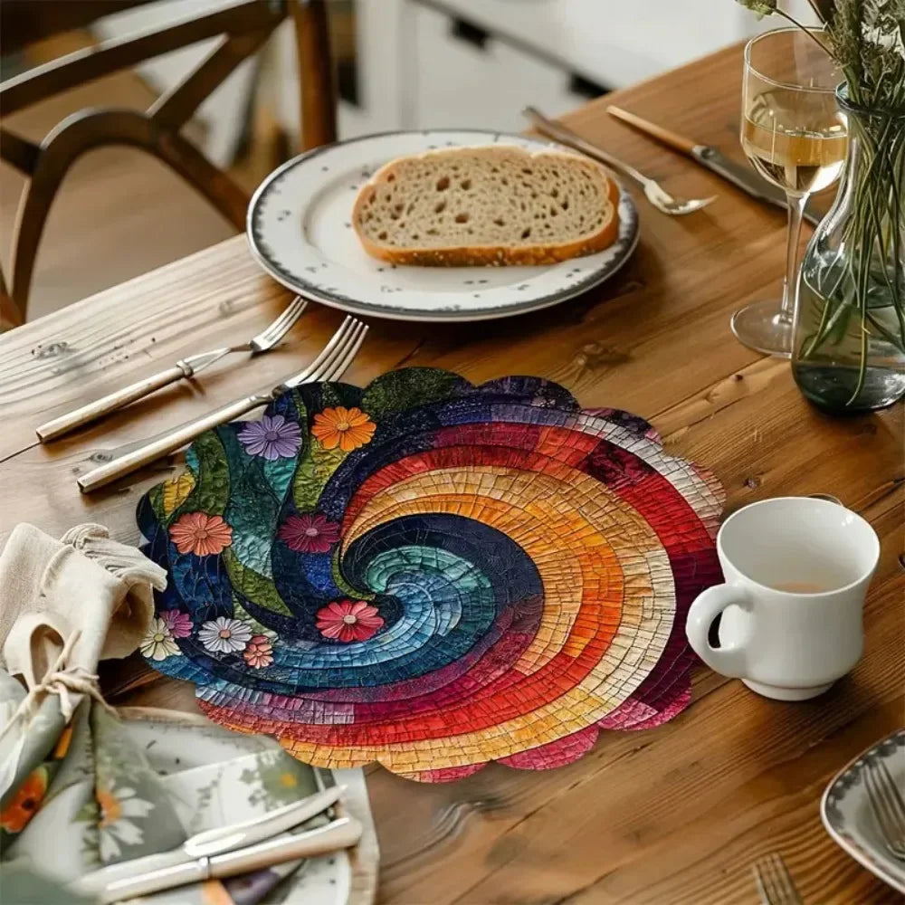Six Piece Spiral Floral Placemats Set For Restaurant Table