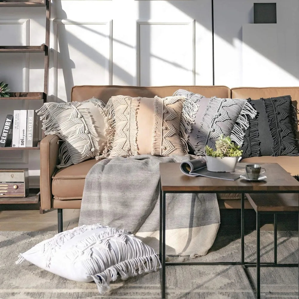 Handcrafted Macrame Pillow With 3D Crochet Boho Farmhouse Decor