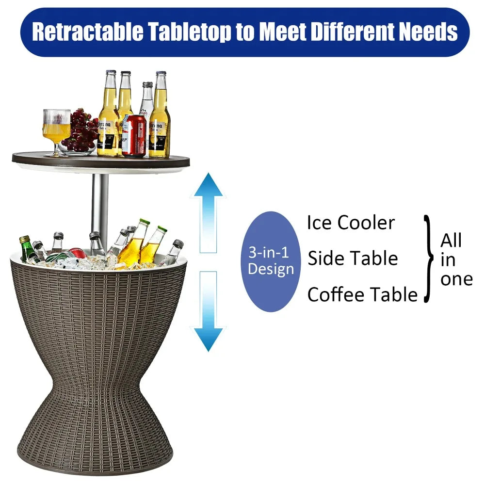 Patio Ice Bucket Table With Built In Cooler Bar Unit