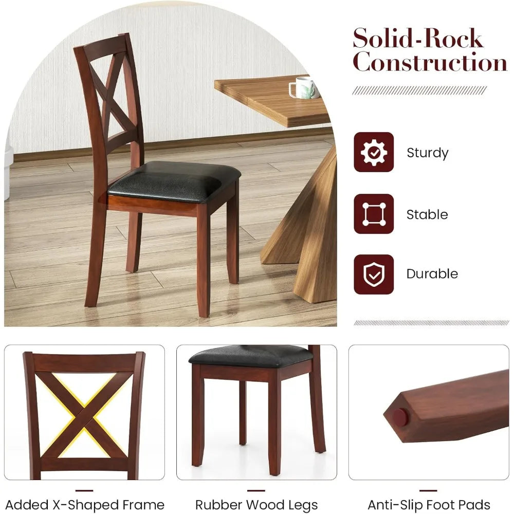 Vintage Faux Leather Upholstered Dining Chairs With Rubber Wood Legs