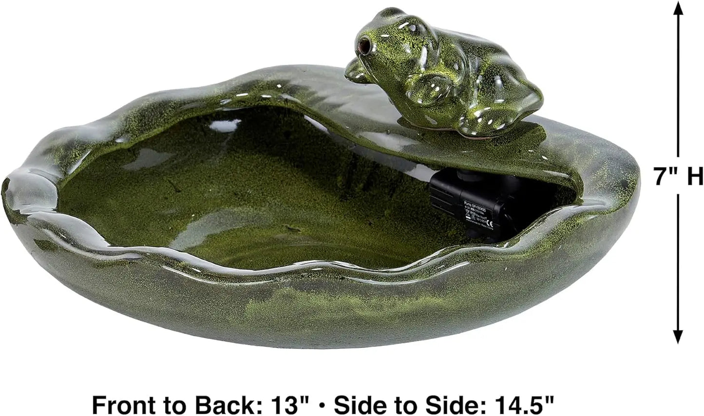 Solar Powered Ceramic Frog Water Feature With Included Panel