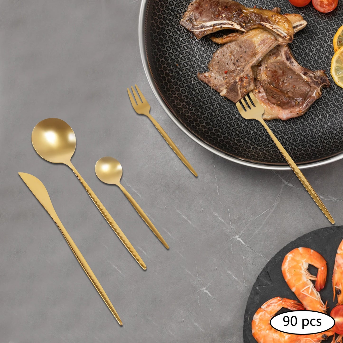 Gold Flatware Set Stainless Steel Utensils for Dining Elegance