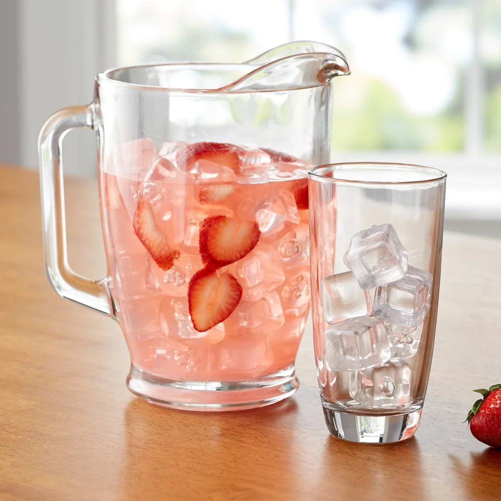Clear Glass Pitcher And Tall Glasses Set For Iced Beverages