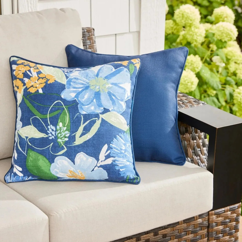 Blue Floral Outdoor Throw Pillow for Stylish Decor