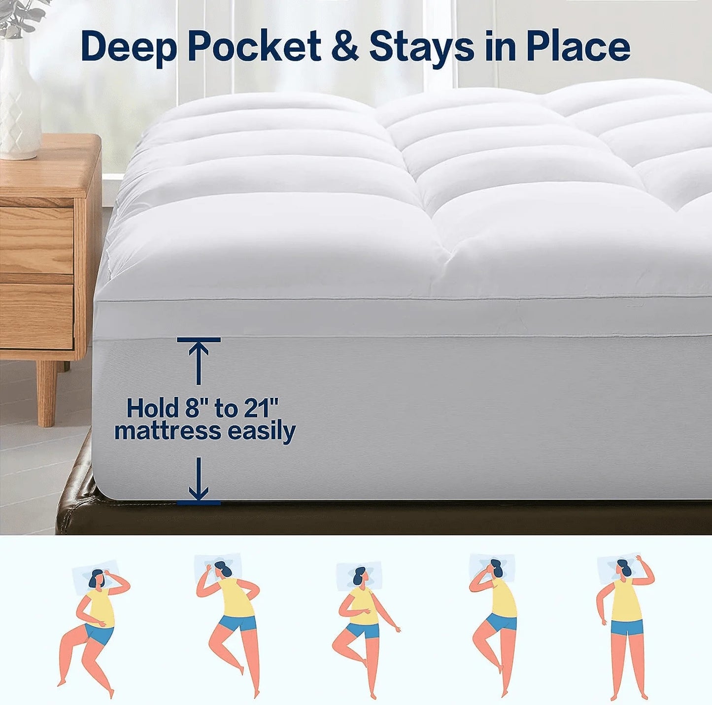 Extra Thick Mattress Topper With Down Alternative Fill Deep Pocket