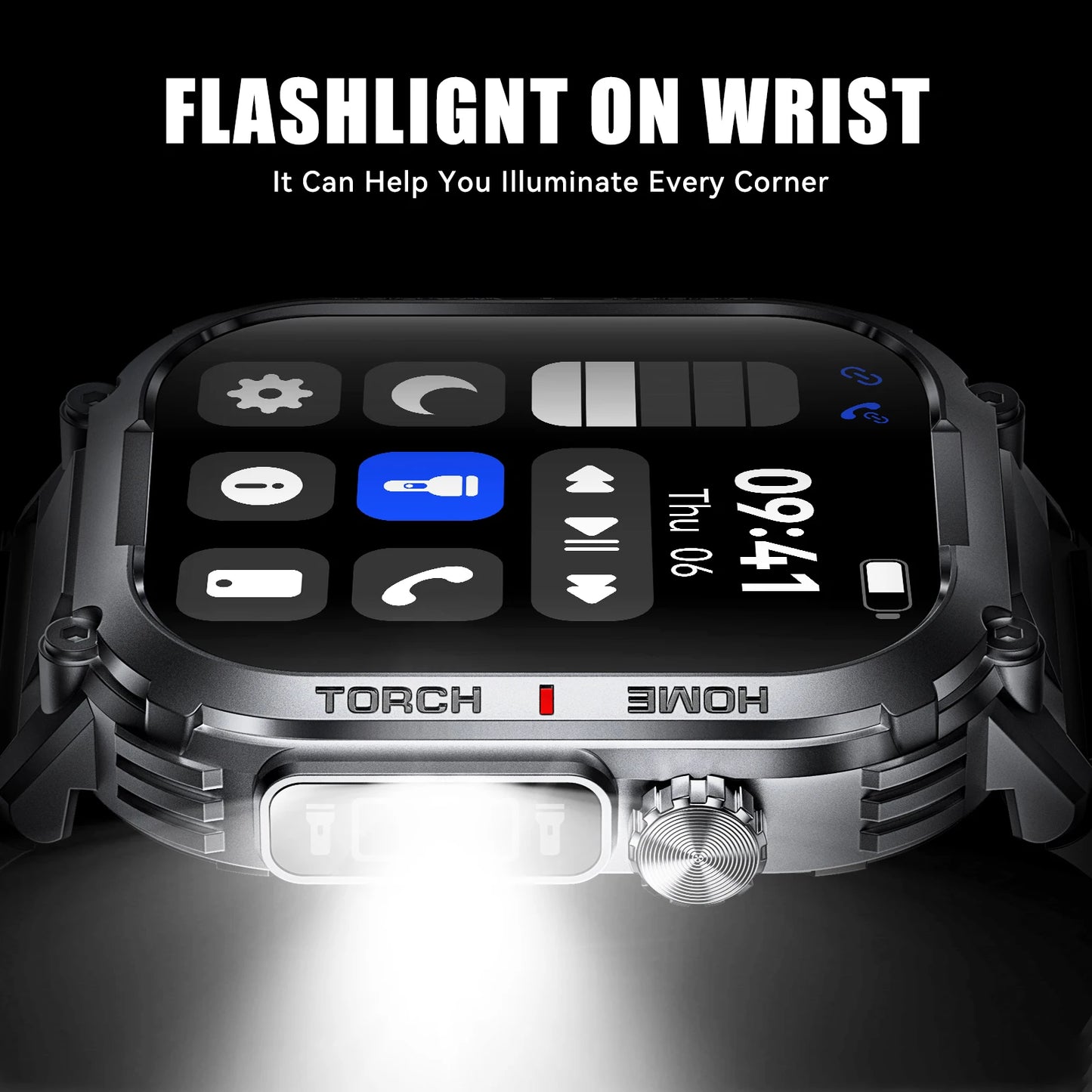 Smart Watch With Compass And LED Flashlight For Fitness Tracking
