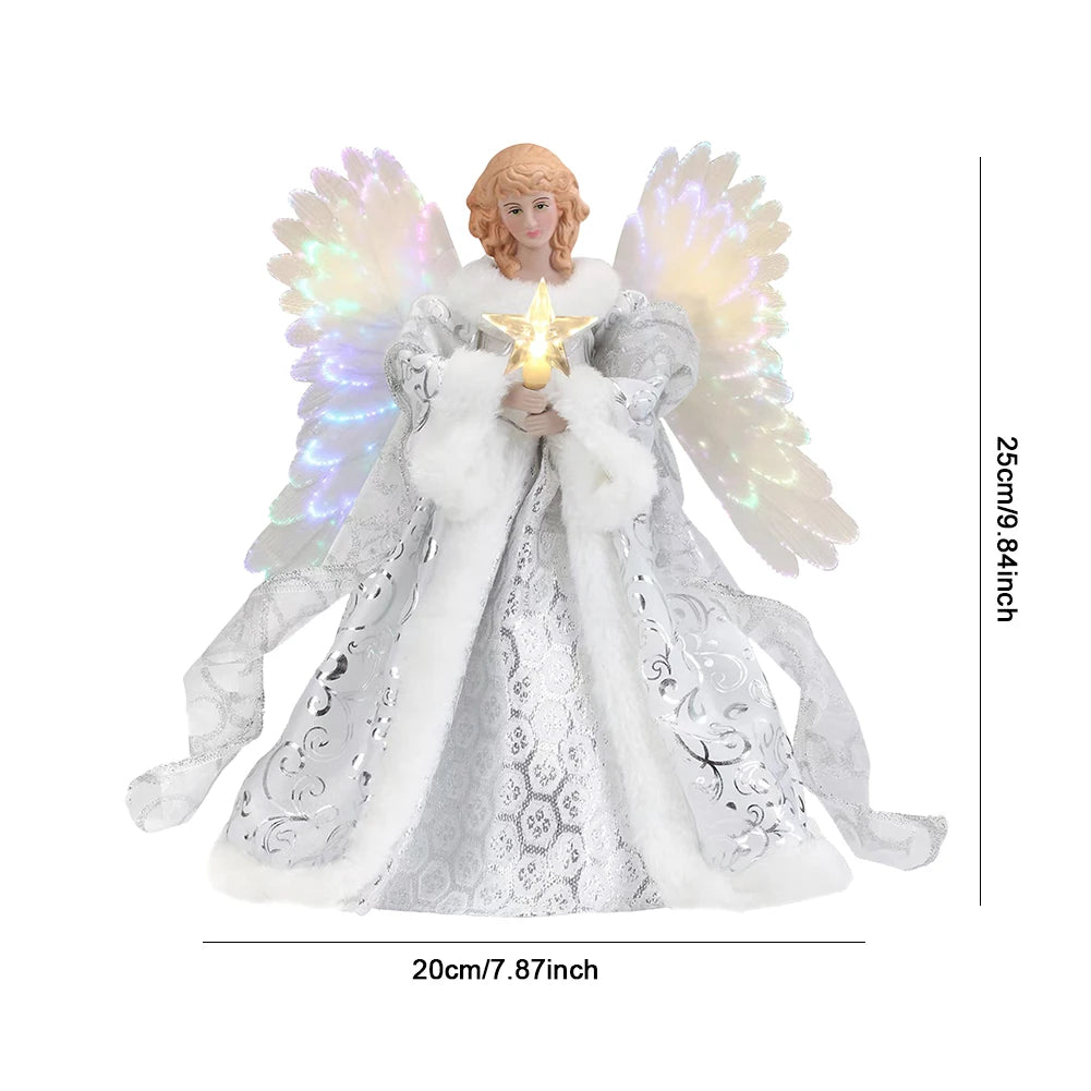 Christmas Angel Tree Topper Ornament With Lights And Wings