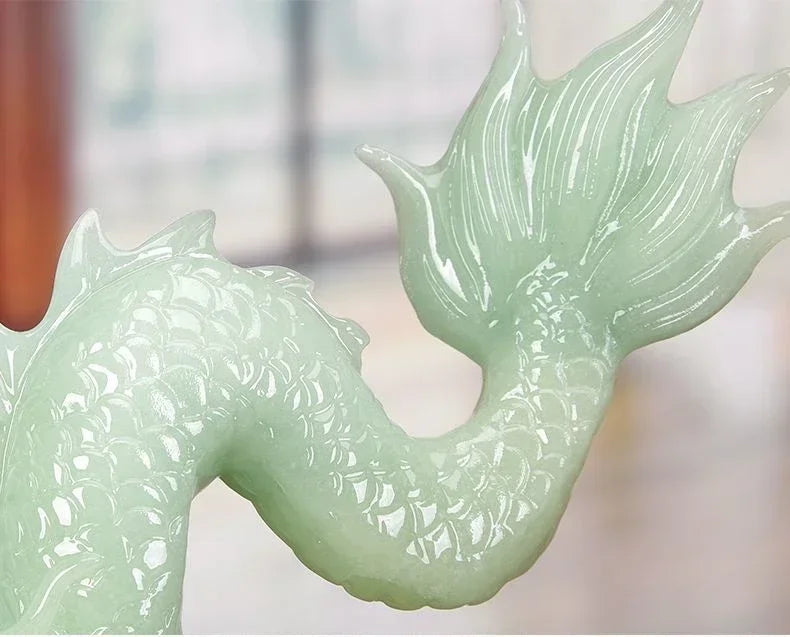 Lucky Animal Jade Dragon Figurine For Home Office Decor