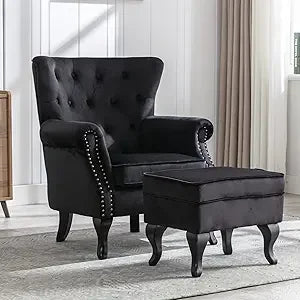 Mid Century Linen Wingback Armchair With Tufted Back