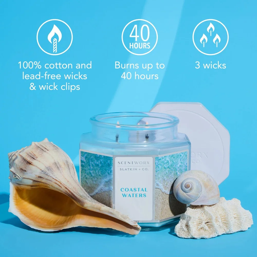 Coastal Waters Scented Candle Home Fragrance 3 Wick Jar