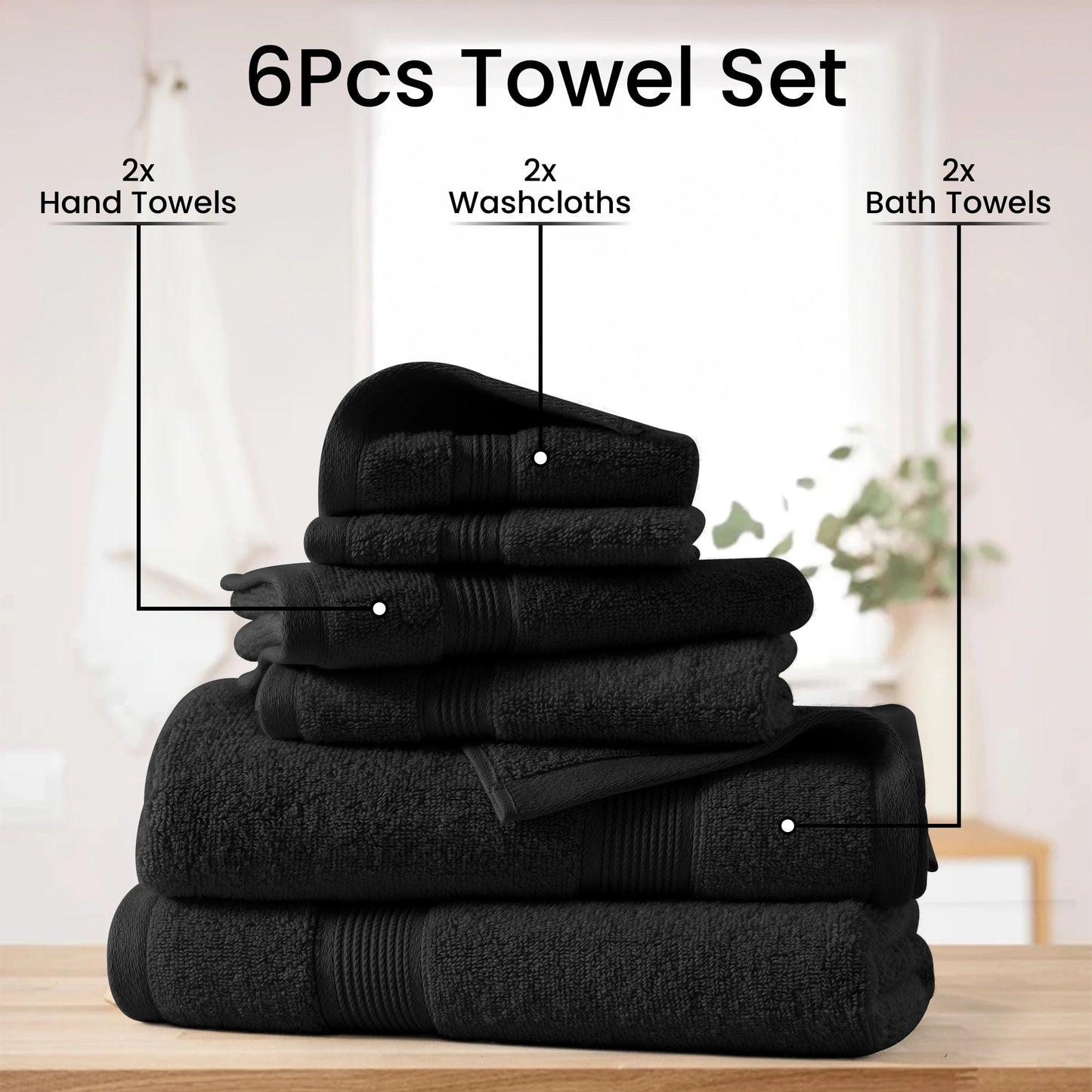Lux Decor Six Piece Bath Towel Set Ultra Soft Cotton
