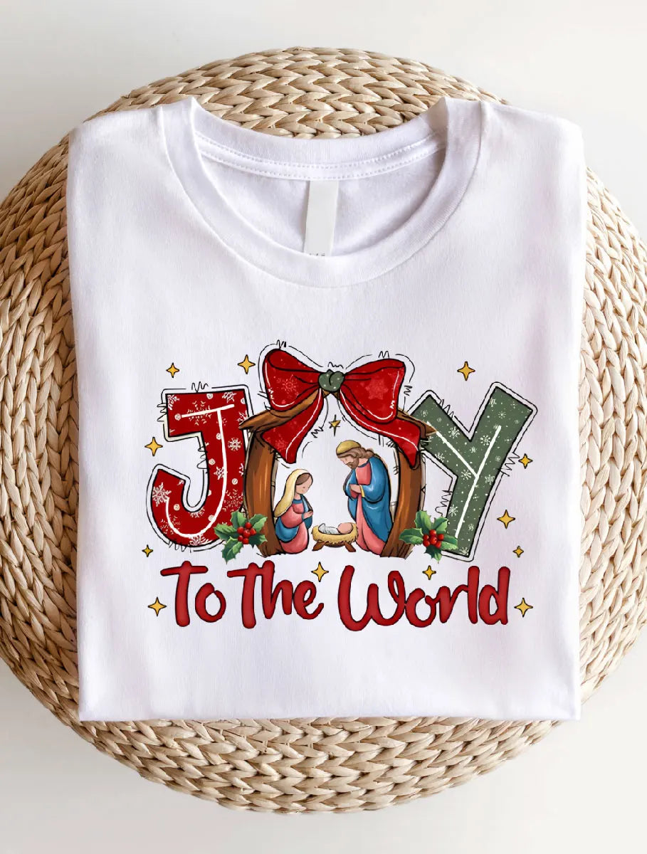 Joy to the World Christian Christmas Shirt with Jesus Print