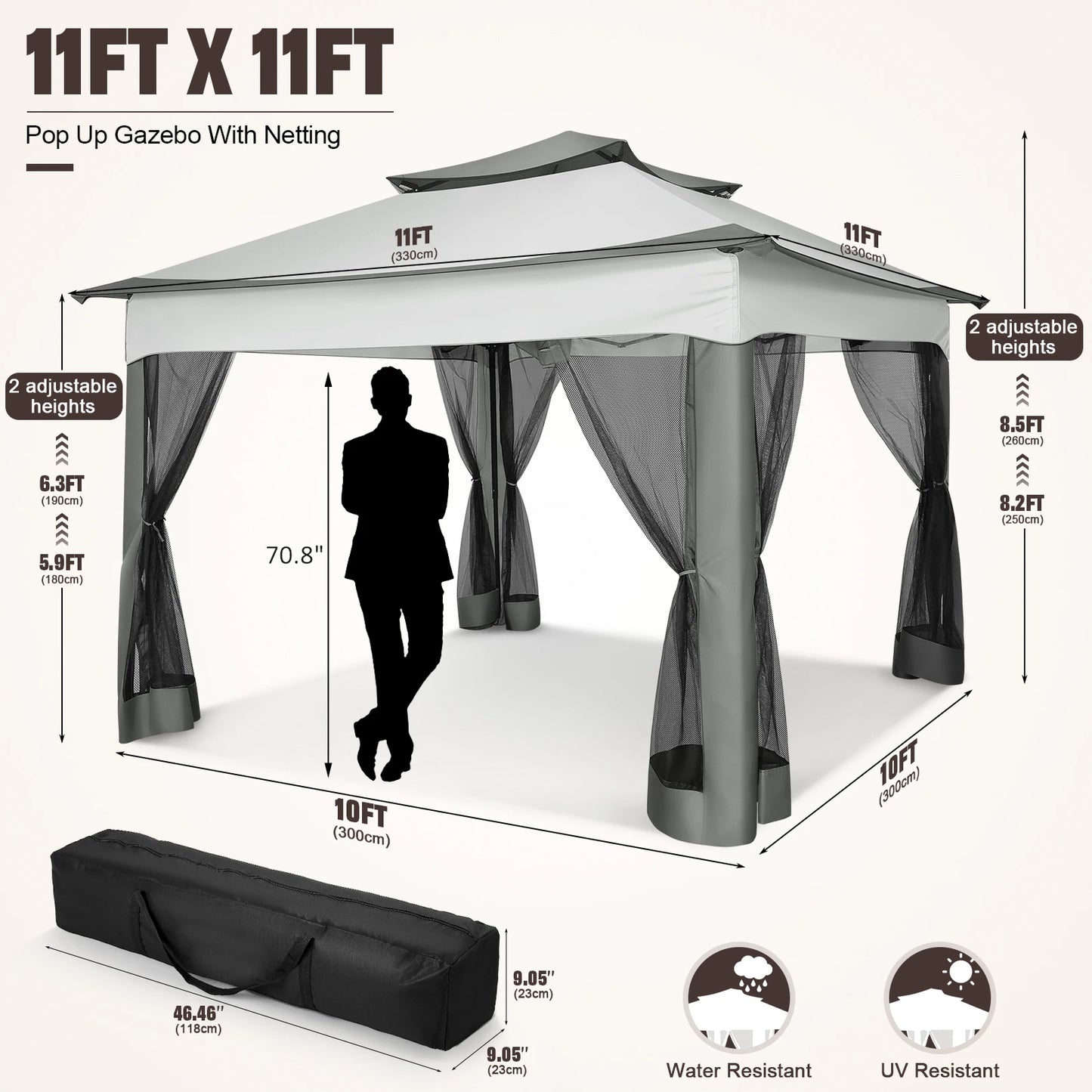 Pop Up Gazebo With Mosquito Netting For Outdoor Patio