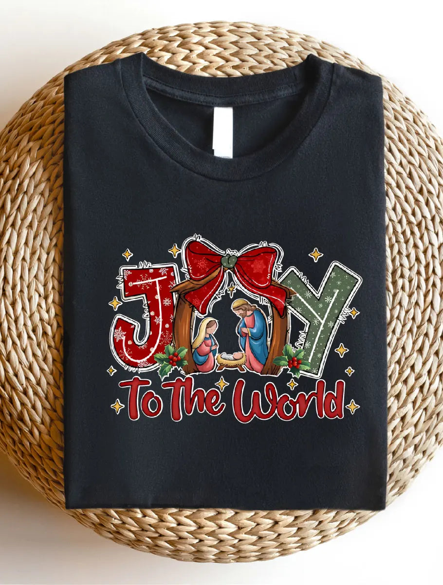 Joy to the World Christian Christmas Shirt with Jesus Print
