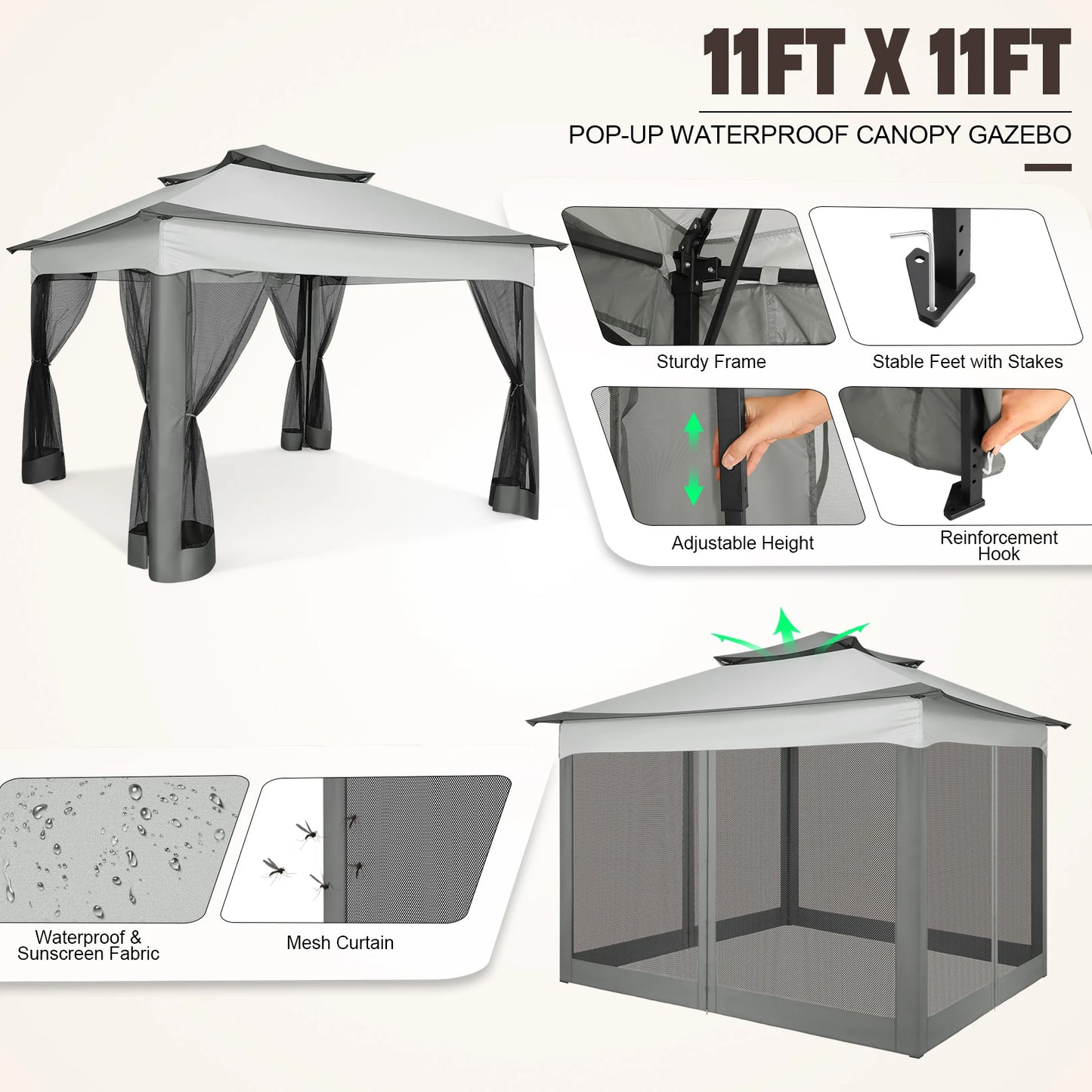 Pop Up Gazebo With Mosquito Netting For Outdoor Patio