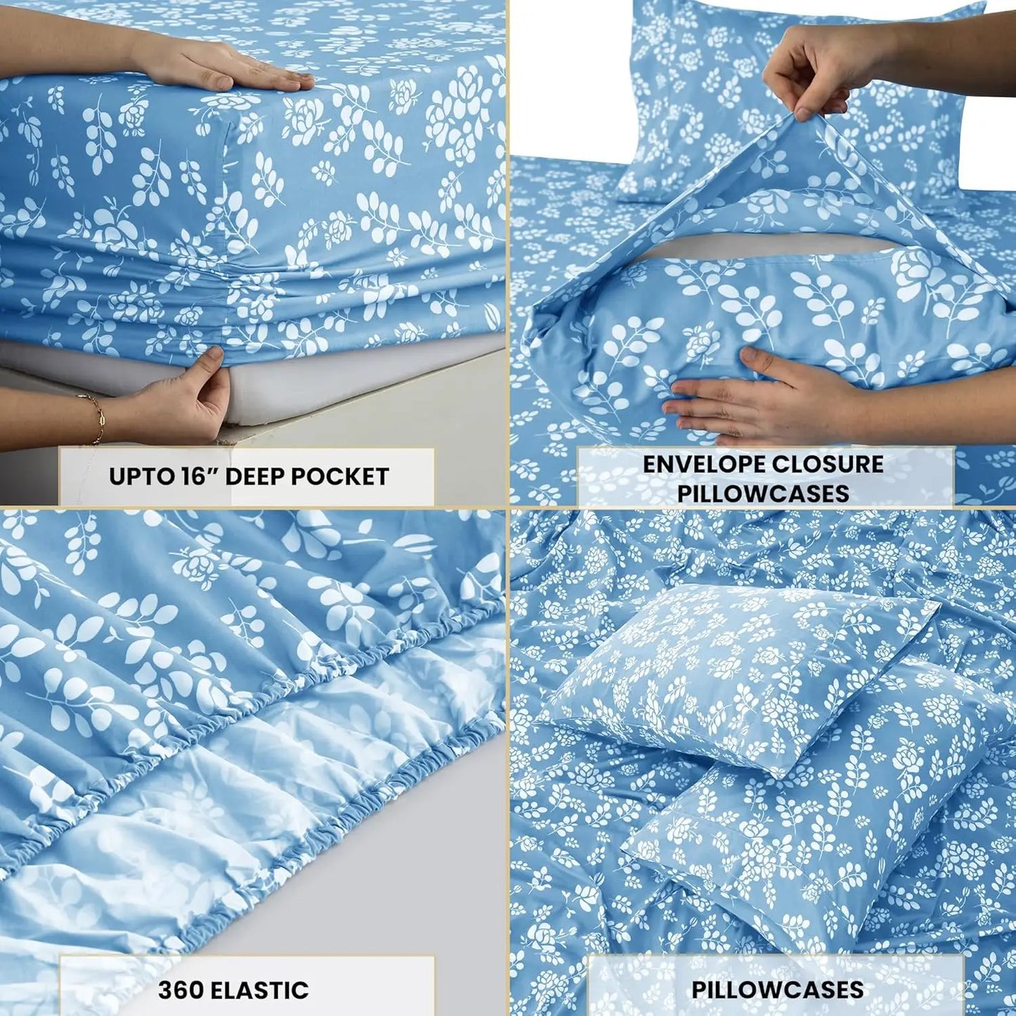 Lux Decor Floral Microfiber Sheet Set With Deep Pocket