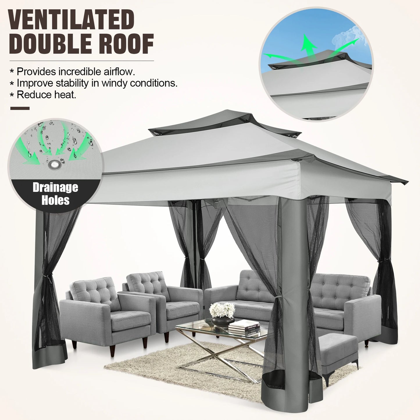 Pop Up Gazebo With Mosquito Netting For Outdoor Patio