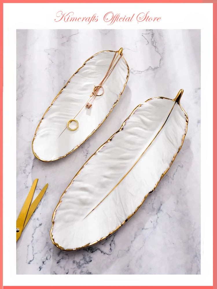 Ceramic Trinket Dish With Gold Inlay For Jewelry And Accessories