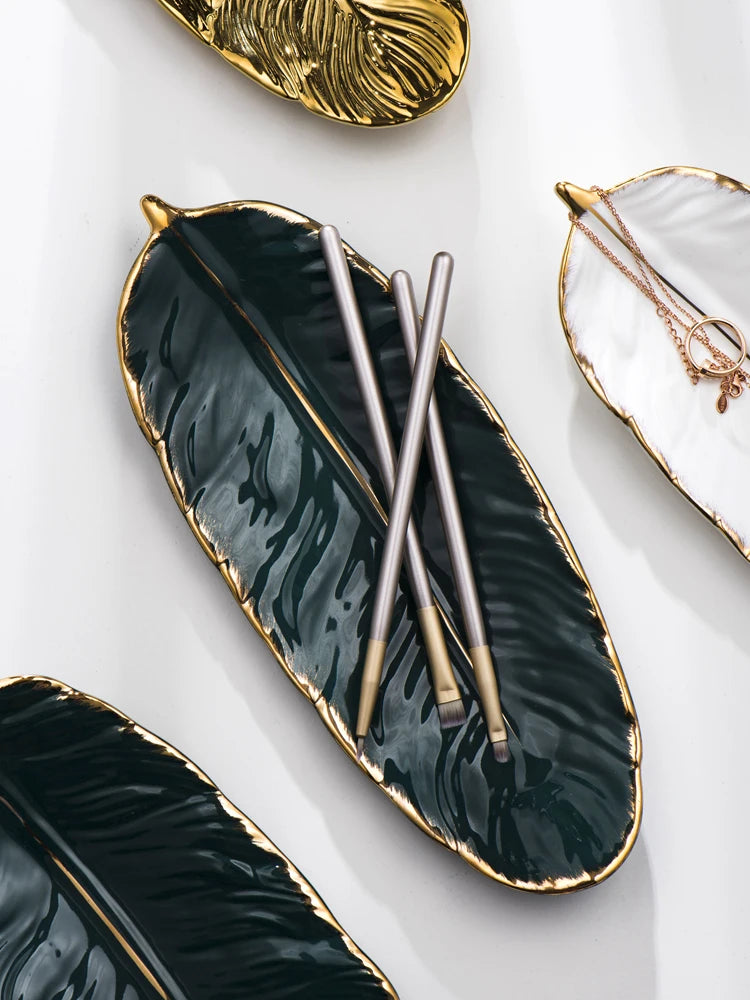 Ceramic Trinket Dish With Gold Inlay For Jewelry And Accessories