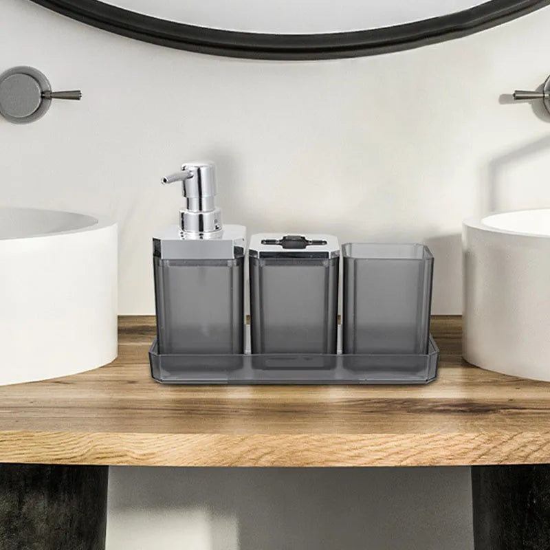 Seven Piece Square Bathroom Accessories Set With Toothbrush Holder