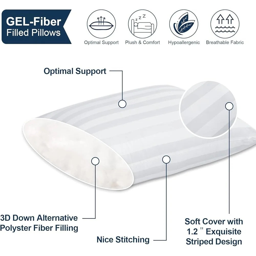 Queen Pillows Set of 2 Soft 3D Down Alternative Fiber Filling Hotel Collection Fluffy Bed Pillows for All Sleep Positions