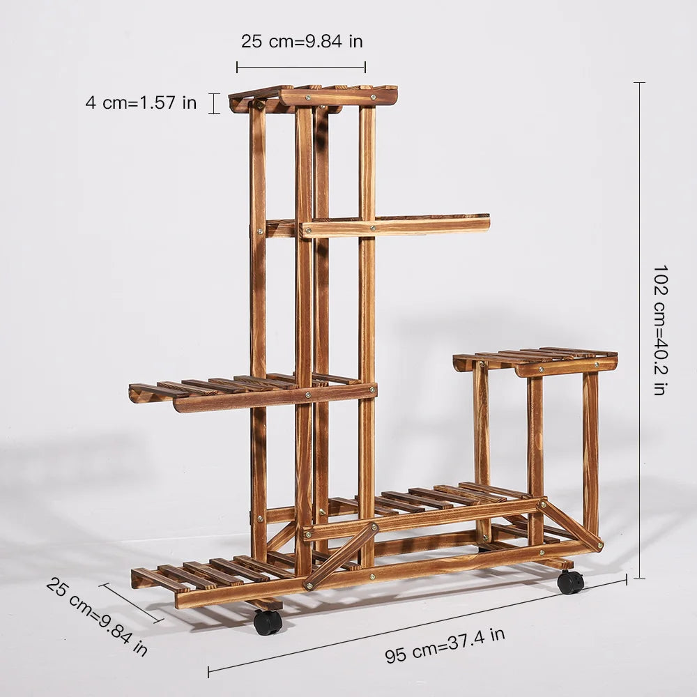 Wisfor Multi Layer Wood Plant Stand With Wheels Indoor Outdoor